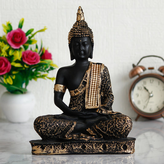 eCraftIndia Black and Golden Meditating Lord Buddha