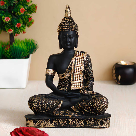 eCraftIndia Black and Golden Meditating Lord Buddha